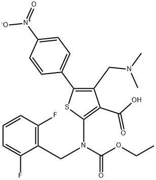 2-((2,6-difluorobenzyl)(ethoxycarbonyl)amino)-4-((dimethylamino)metil)-5-(4-nitrophenyl)thiophene-3-carboxylic acid