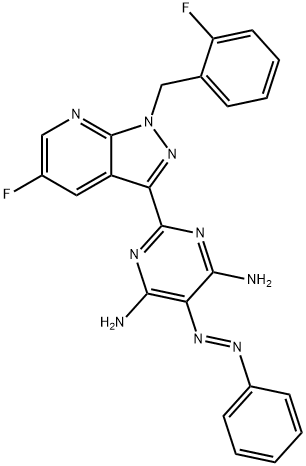 2-[5-fluoro-1-(2-fluorobenzyl)-1H-pyrazolo[3,4-b]pyridin-3-yl]-5-[(E)-phenyldiazenyl]pirimidine-4,6-diamine