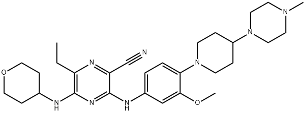 2-Pyrazinecarbonitrile, 6-etil-3-[[3-methoxy-4-[4-(4-metil-1-piperazinyl)-1-piperidinyl]fenil]amino]-5-[(tetrahydro-2H-pyran- 4-yl)amino]-