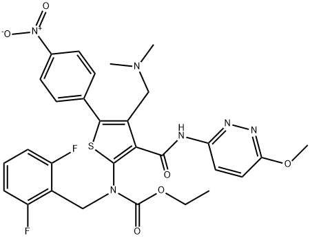 Asid karbamik, N-[(2,6-difluorofenil)metil]-N-[4-[(dimethylamino)metil]-3-[[(6-metoxy-3-pyridazinyl)amino]karbonil]-5-(4 -nitrophenyl)-2-thienyl]-, etil ester
